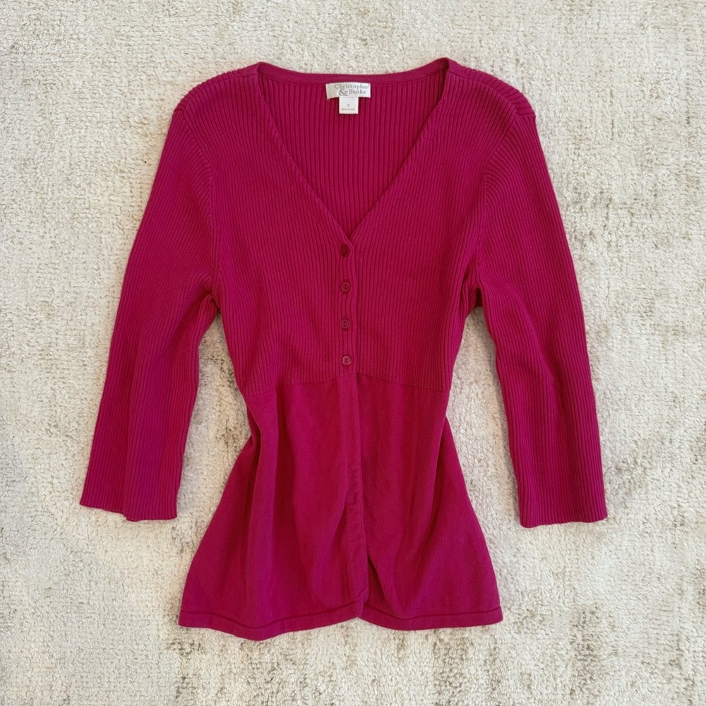y2k hot pink babydoll cotton 3/4 sleeve cardigan